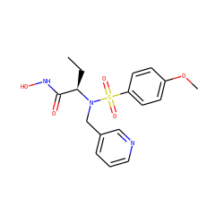 CC[C@H](C(=O)NO)N(Cc1cccnc1)S(=O)(=O)c1ccc(OC)cc1 ZINC000145402172