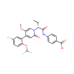 CC[C@H](C(=O)Nc1ccc(C(=O)O)cc1)n1cc(OC)c(-c2cc(Cl)ccc2OC(F)F)cc1=O ZINC001772623481