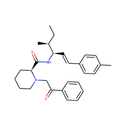 CC[C@H](C)[C@@H](/C=C/c1ccc(C)cc1)NC(=O)[C@@H]1CCCCN1CC(=O)c1ccccc1 ZINC000026752219