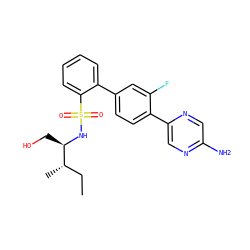 CC[C@H](C)[C@@H](CO)NS(=O)(=O)c1ccccc1-c1ccc(-c2cnc(N)cn2)c(F)c1 ZINC000212166344