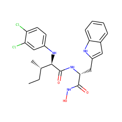 CC[C@H](C)[C@@H](Nc1ccc(Cl)c(Cl)c1)C(=O)N[C@H](Cc1cc2ccccc2[nH]1)C(=O)NO ZINC000026502099