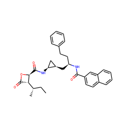 CC[C@H](C)[C@@H]1C(=O)O[C@H]1C(=O)N[C@H]1C[C@H]1C[C@@H](CCc1ccccc1)NC(=O)c1ccc2ccccc2c1 ZINC000095592931