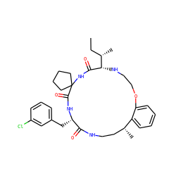 CC[C@H](C)[C@@H]1NCCOc2ccccc2[C@H](C)CCNC(=O)[C@H](Cc2cccc(Cl)c2)NC(=O)C2(CCCC2)NC1=O ZINC001772621766