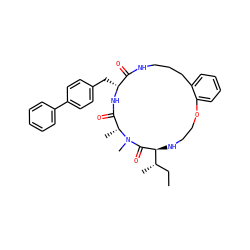 CC[C@H](C)[C@@H]1NCCOc2ccccc2CCCNC(=O)[C@@H](Cc2ccc(-c3ccccc3)cc2)NC(=O)[C@@H](C)N(C)C1=O ZINC001772652927