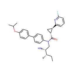 CC[C@H](C)[C@H](N)CN(C(=O)[C@@H]1C[C@H]1c1cccc(F)n1)c1ccc(-c2ccc(OC(C)C)cc2)cc1 ZINC000072316695
