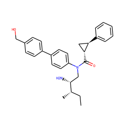 CC[C@H](C)[C@H](N)CN(C(=O)[C@@H]1C[C@H]1c1ccccc1)c1ccc(-c2ccc(CO)cc2)cc1 ZINC000299858271