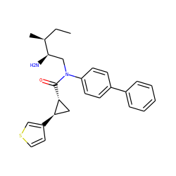 CC[C@H](C)[C@H](N)CN(C(=O)[C@@H]1C[C@H]1c1ccsc1)c1ccc(-c2ccccc2)cc1 ZINC000299855652