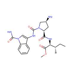 CC[C@H](C)[C@H](NC(=O)[C@@H]1C[C@H](N)CN1C(=O)Nc1cn(C(N)=O)c2ccccc12)C(=O)OC ZINC000143986275