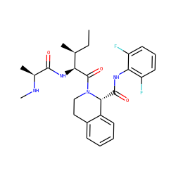 CC[C@H](C)[C@H](NC(=O)[C@H](C)NC)C(=O)N1CCc2ccccc2[C@H]1C(=O)Nc1c(F)cccc1F ZINC000211033169
