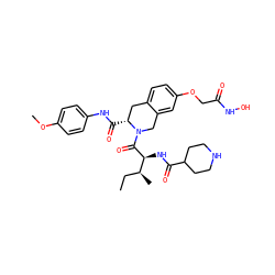 CC[C@H](C)[C@H](NC(=O)C1CCNCC1)C(=O)N1Cc2cc(OCC(=O)NO)ccc2C[C@H]1C(=O)Nc1ccc(OC)cc1 ZINC000072120586