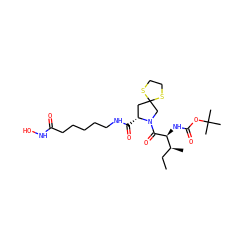 CC[C@H](C)[C@H](NC(=O)OC(C)(C)C)C(=O)N1CC2(C[C@H]1C(=O)NCCCCCC(=O)NO)SCCS2 ZINC000072141323