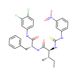 CC[C@H](C)[C@H](NC(=S)Nc1cccc([N+](=O)[O-])c1)C(=O)N[C@H](Cc1ccccc1)C(=O)Nc1ccc(Cl)c(Cl)c1 ZINC001772620188