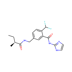 CC[C@H](C)C(=O)NCc1ccc(C(F)F)c(C(=O)Nc2ncc[nH]2)c1 ZINC000143355671