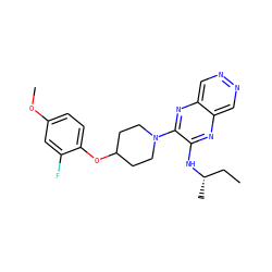 CC[C@H](C)Nc1nc2cnncc2nc1N1CCC(Oc2ccc(OC)cc2F)CC1 ZINC000144488324