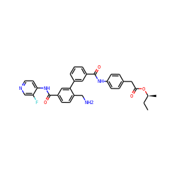 CC[C@H](C)OC(=O)Cc1ccc(NC(=O)c2cccc(-c3cc(C(=O)Nc4ccncc4F)ccc3CN)c2)cc1 ZINC000206426803