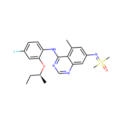 CC[C@H](C)Oc1cc(F)ccc1Nc1ncnc2cc(N=S(C)(C)=O)cc(C)c12 ZINC001772609064