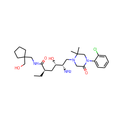 CC[C@H](C[C@H](O)[C@@H](N)CN1CC(=O)N(c2ccccc2Cl)CC1(C)C)C(=O)NCC1(CO)CCCC1 ZINC000096270484