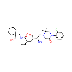 CC[C@H](C[C@H](O)[C@@H](N)CN1CC(=O)N(c2ccccc2Cl)CC1(C)C)C(=O)NCC1(CO)CCCCC1 ZINC000096270483