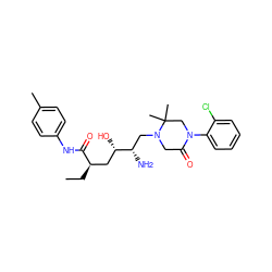 CC[C@H](C[C@H](O)[C@@H](N)CN1CC(=O)N(c2ccccc2Cl)CC1(C)C)C(=O)Nc1ccc(C)cc1 ZINC000096270495