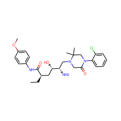 CC[C@H](C[C@H](O)[C@@H](N)CN1CC(=O)N(c2ccccc2Cl)CC1(C)C)C(=O)Nc1ccc(OC)cc1 ZINC000096270494