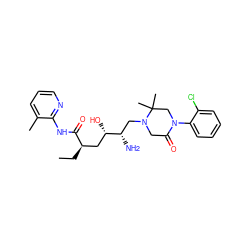 CC[C@H](C[C@H](O)[C@@H](N)CN1CC(=O)N(c2ccccc2Cl)CC1(C)C)C(=O)Nc1ncccc1C ZINC000096270486