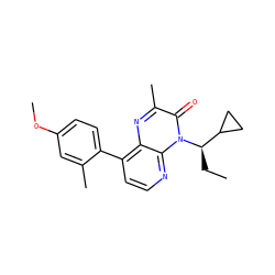 CC[C@H](C1CC1)n1c(=O)c(C)nc2c(-c3ccc(OC)cc3C)ccnc21 ZINC000034136659