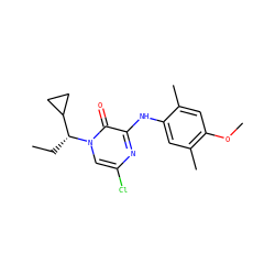 CC[C@H](C1CC1)n1cc(Cl)nc(Nc2cc(C)c(OC)cc2C)c1=O ZINC000043020952