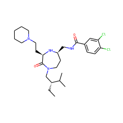 CC[C@H](CN1CC[C@H](CNC(=O)c2ccc(Cl)c(Cl)c2)N[C@H](CCN2CCCCC2)C1=O)C(C)C ZINC000206890652