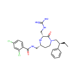CC[C@H](CN1CC[C@H](CNC(=O)c2ccc(Cl)cc2Cl)N[C@H](CNC(=N)N)C1=O)c1ccccc1 ZINC001772651456