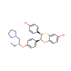 CC[C@H](CN1CCCC1)Oc1ccc([C@@H]2Oc3ccc(O)cc3S[C@@H]2c2ccc(O)cc2)cc1 ZINC000028353214