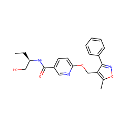 CC[C@H](CO)NC(=O)c1ccc(OCc2c(-c3ccccc3)noc2C)nc1 ZINC000141316761