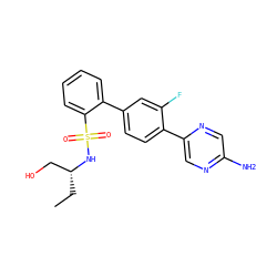 CC[C@H](CO)NS(=O)(=O)c1ccccc1-c1ccc(-c2cnc(N)cn2)c(F)c1 ZINC000212169302