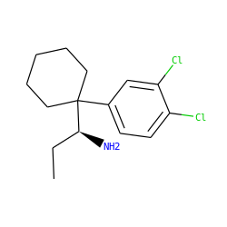 CC[C@H](N)C1(c2ccc(Cl)c(Cl)c2)CCCCC1 ZINC000066076341