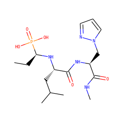 CC[C@H](N[C@@H](CC(C)C)C(=O)N[C@@H](Cn1cccn1)C(=O)NC)P(=O)(O)O ZINC000013733558