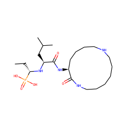 CC[C@H](N[C@@H](CC(C)C)C(=O)N[C@H]1CCCCNCCCCCCNC1=O)P(=O)(O)O ZINC000003800923