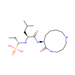CC[C@H](N[C@@H](CC(C)C)C(=O)N[C@H]1CCCCNCCCNC1=O)P(=O)(O)O ZINC000003800927
