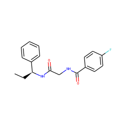 CC[C@H](NC(=O)CNC(=O)c1ccc(F)cc1)c1ccccc1 ZINC000040401964