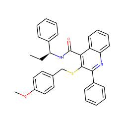 CC[C@H](NC(=O)c1c(SCc2ccc(OC)cc2)c(-c2ccccc2)nc2ccccc12)c1ccccc1 ZINC000653900931