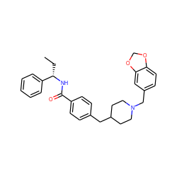 CC[C@H](NC(=O)c1ccc(CC2CCN(Cc3ccc4c(c3)OCO4)CC2)cc1)c1ccccc1 ZINC000043061414