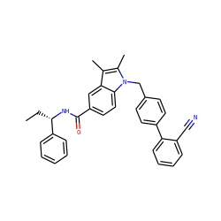 CC[C@H](NC(=O)c1ccc2c(c1)c(C)c(C)n2Cc1ccc(-c2ccccc2C#N)cc1)c1ccccc1 ZINC000198398916