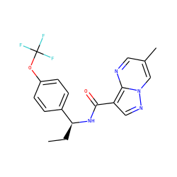CC[C@H](NC(=O)c1cnn2cc(C)cnc12)c1ccc(OC(F)(F)F)cc1 ZINC001772618418