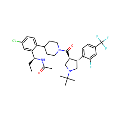 CC[C@H](NC(C)=O)c1cc(Cl)ccc1C1CCN(C(=O)[C@@H]2CN(C(C)(C)C)C[C@H]2c2ccc(C(F)(F)F)cc2F)CC1 ZINC000029043094