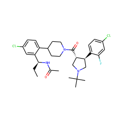 CC[C@H](NC(C)=O)c1cc(Cl)ccc1C1CCN(C(=O)[C@H]2CN(C(C)(C)C)C[C@@H]2c2ccc(Cl)cc2F)CC1 ZINC000029043366