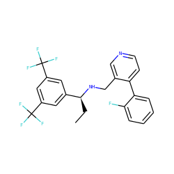 CC[C@H](NCc1cnccc1-c1ccccc1F)c1cc(C(F)(F)F)cc(C(F)(F)F)c1 ZINC000096285084