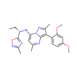 CC[C@H](Nc1cc(C)nc2c(-c3ccc(OC)cc3OC)c(C)nn12)c1nc(C)no1 ZINC000064559455