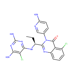 CC[C@H](Nc1nc(N)nc(N)c1Cl)c1nc2cccc(Cl)c2c(=O)n1-c1ccc(N)nc1 ZINC000220871138