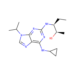 CC[C@H](Nc1nc(NC2CC2)c2ncn(C(C)C)c2n1)[C@@H](C)O ZINC000096177793