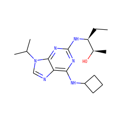 CC[C@H](Nc1nc(NC2CCC2)c2ncn(C(C)C)c2n1)[C@@H](C)O ZINC000096177795