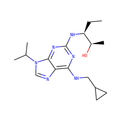 CC[C@H](Nc1nc(NCC2CC2)c2ncn(C(C)C)c2n1)[C@@H](C)O ZINC000096177794