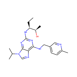 CC[C@H](Nc1nc(NCc2ccc(C)nc2)c2ncn(C(C)C)c2n1)[C@@H](C)O ZINC000096177789